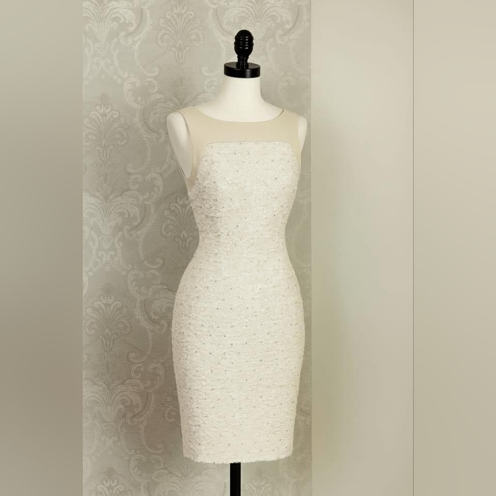 Ann Taylor Sequined  Beige and Cream Midi Dress